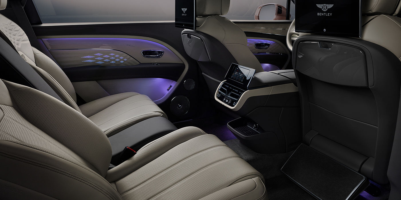 Bentley Bahrain Bentley Bentayga EWB Azure SUV rear interior with Bentley Diamond Illumination