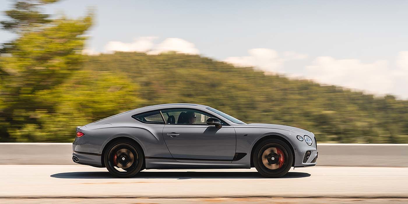 Bentley Bahrain Bentley Continental GT S coupe in Cambrian Grey paint profile dynamic driving