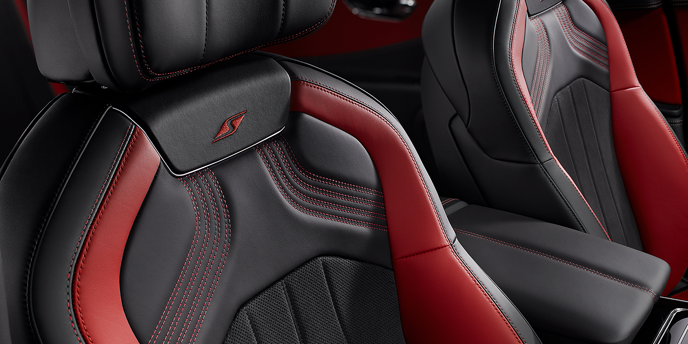 Bentley Bahrain Bentley Flying Spur S seat in Beluga black and hotspur red hide with S emblem stitching
