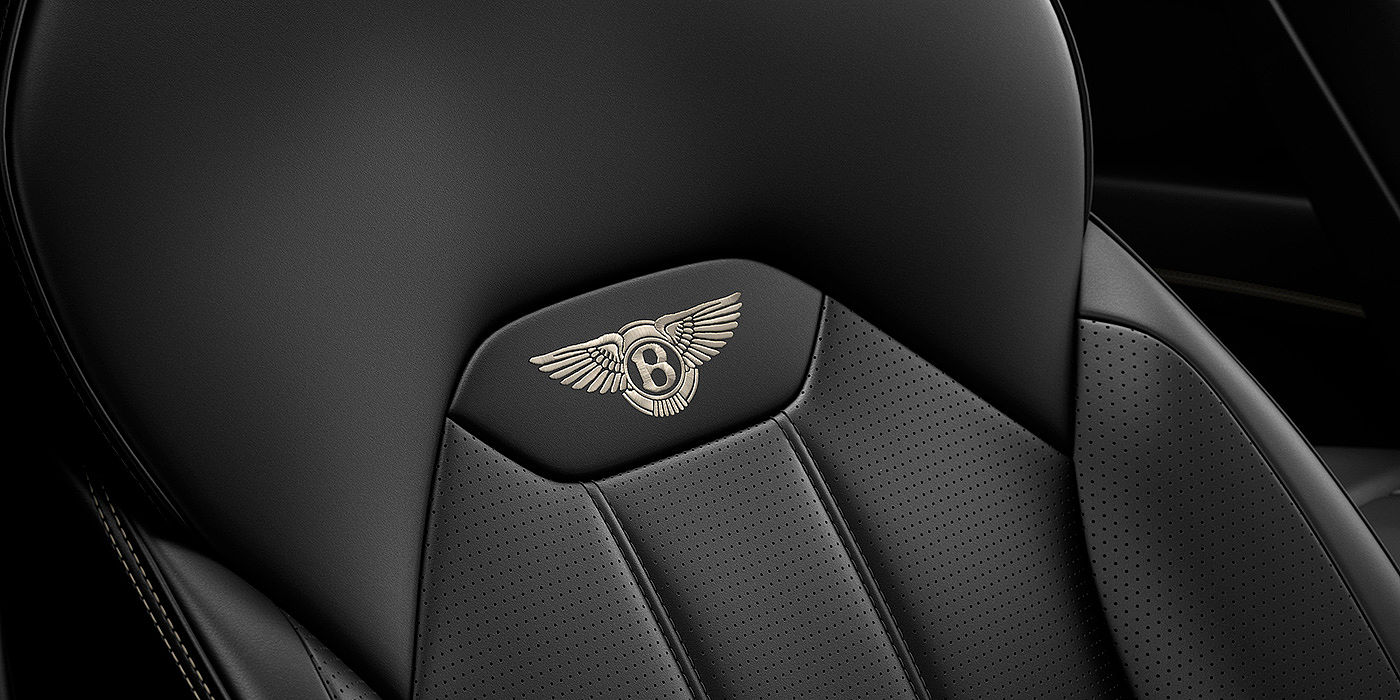 Bentley Bahrain Bentley Bentayga seat with detailed Linen coloured contrast stitching on Beluga black coloured hide.