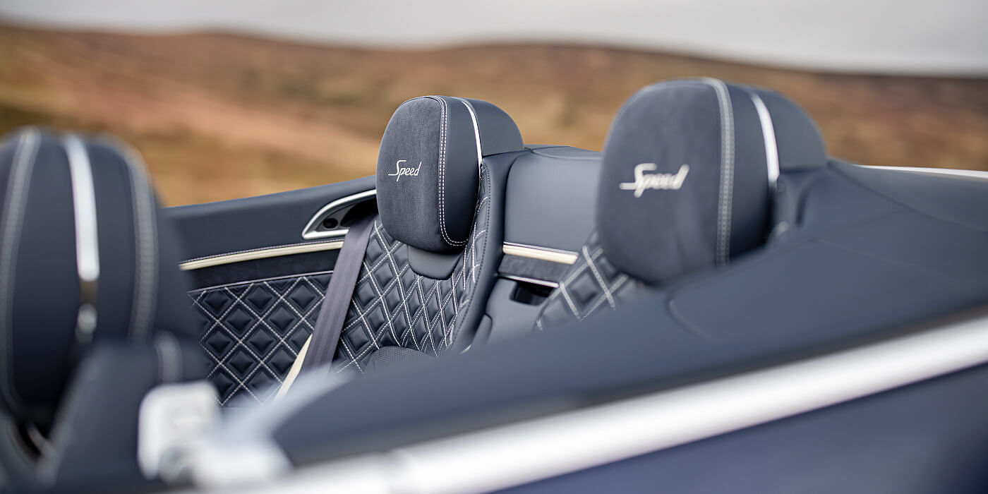 Bentley Bahrain Bentley Continental GTC Speed convertible rear interior in Imperial Blue and Linen hide