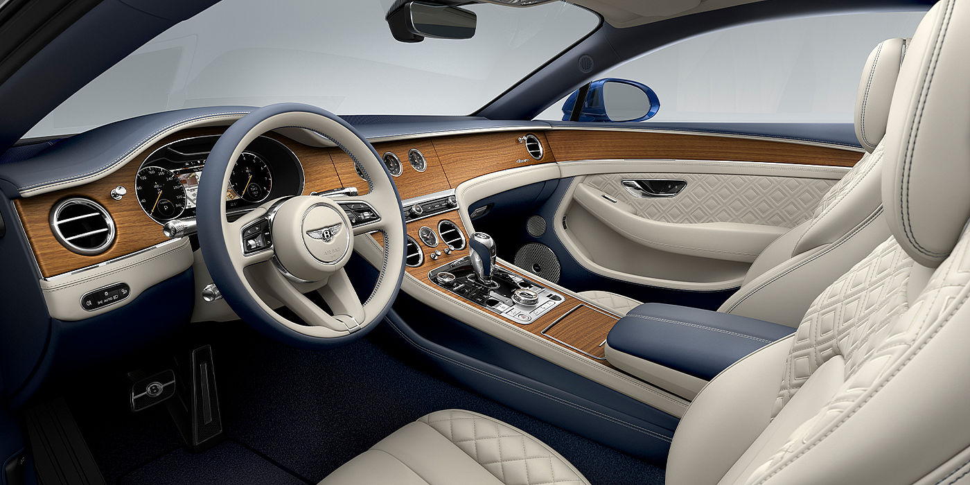 Bentley Bahrain Bentley Continental GT Azure coupe front interior in Imperial Blue and linen hide