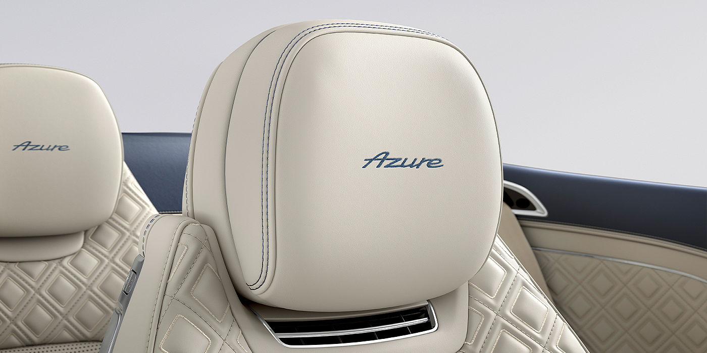 Bentley Bahrain Bentley Continental GTC Azure convertible seat detail in Linen hide with Azure emblem